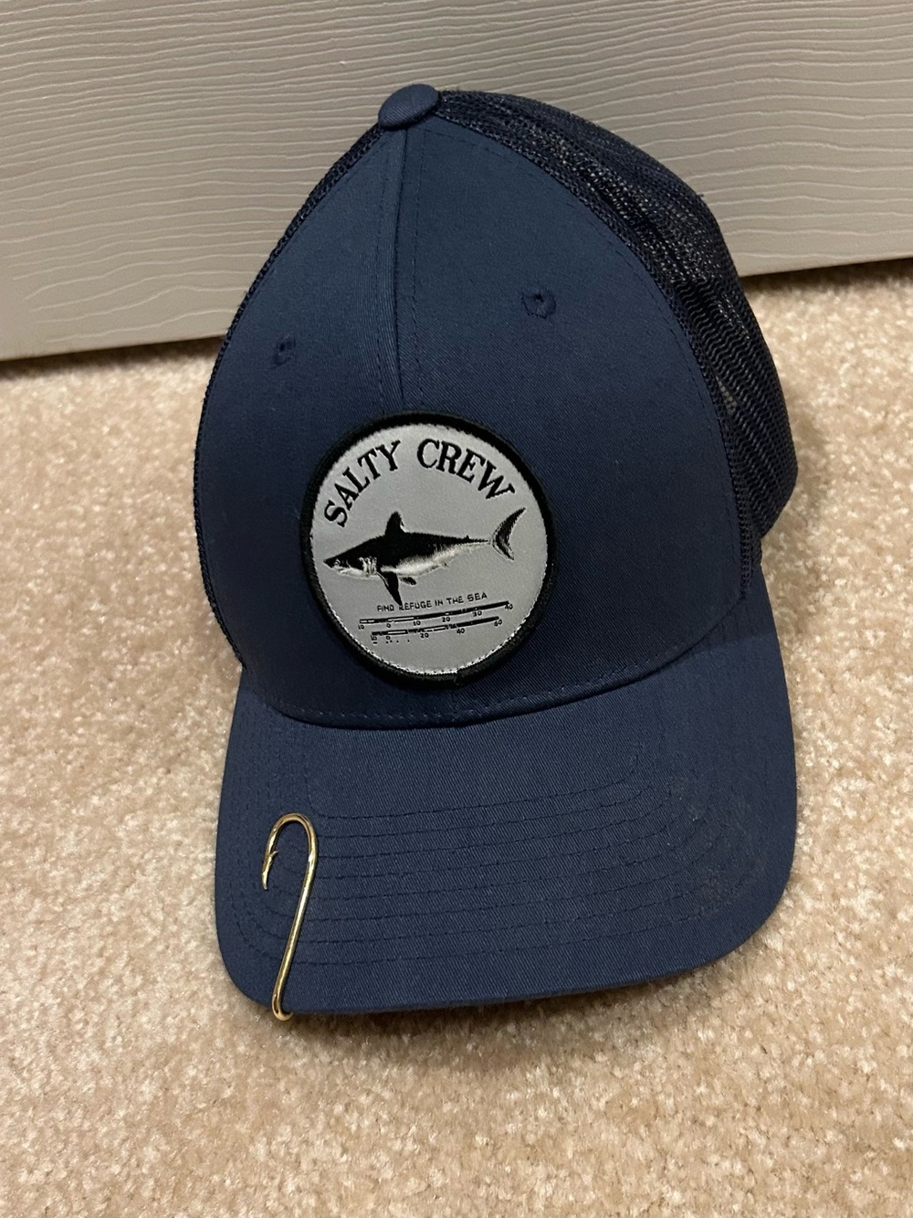 Salty Crew Navy Blue Baseball Cap with Shark Patch